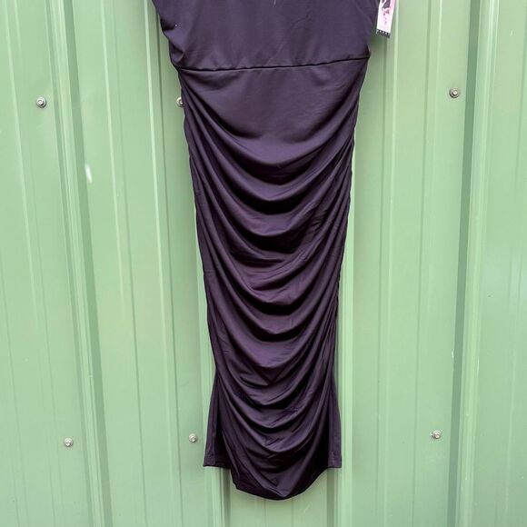 Women's Black Sleeveless Open Back Midi Dress, Below Knee Length, Size L - Picture 7 of 10